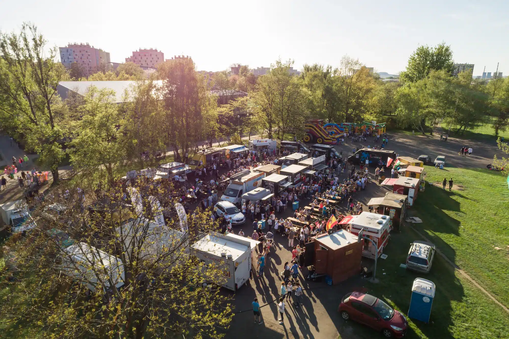 Aerial Image of Food Truck Festival in a field