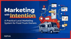 Cartoon Image of Food truck with all interconnected apps