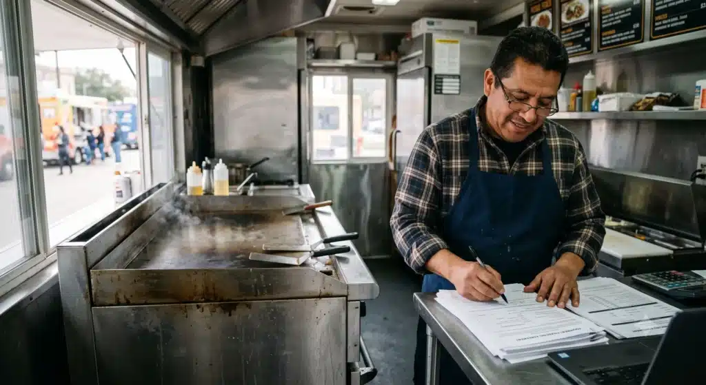 Comparison chart of cash, loan, and lease options for food truck equipment financing